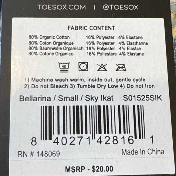 ToeSox Ballerina Half Toe Grip Socks in Sky Ikat Size Small NWT - Picture 5 of 9